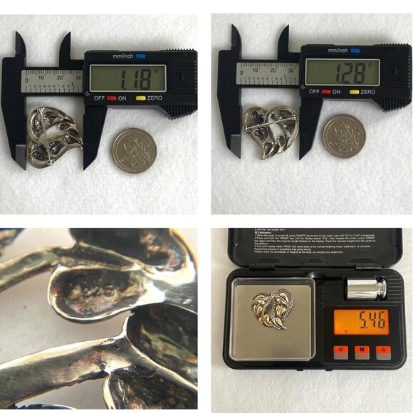 Sterling Silver 925 Mixed Metal Gold Vermeil Foliage Leaf Floral Heart Brooch - Picture 10 of 16